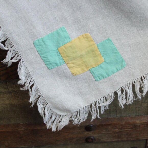 Vintage 1960s Tablecloth, 36 Inch Feedsack Cloth With Fringe and Cutwork - Picture 8 of 10